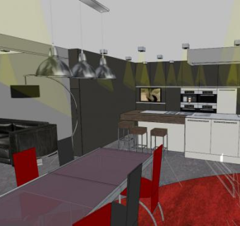 现代开放式室内厨房装修SU模型下载_sketchup草图大师SKP模型