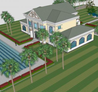 欧式别墅庭院独栋设计SU模型下载_sketchup草图大师SKP模型