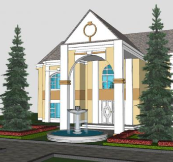 现代豪宅景观走道泳池车库建筑SU模型下载_sketchup草图大师SKP模型