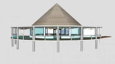 现代高跷餐厅外形门面建筑SU模型下载_sketchup草图大师SKP模型