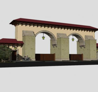 豪华酒店大门入口处SU模型下载_sketchup草图大师SKP模型