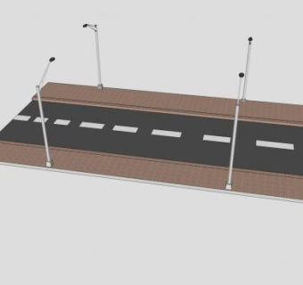 车辆通行道路和路灯SU模型下载_sketchup草图大师SKP模型