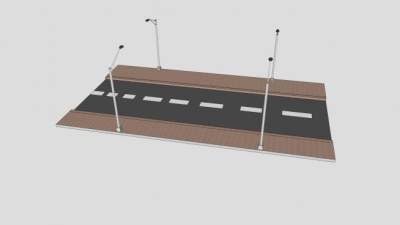 车辆通行道路和路灯SU模型下载_sketchup草图大师SKP模型