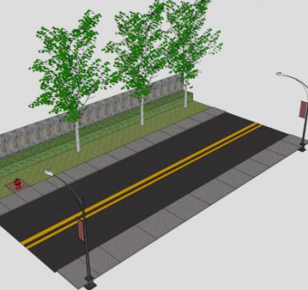 城市观景路灯道路SU模型下载_sketchup草图大师SKP模型