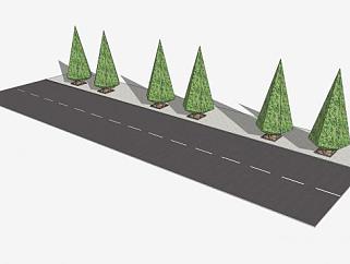 城市道路和观景树木SU模型下载_sketchup草图大师SKP模型