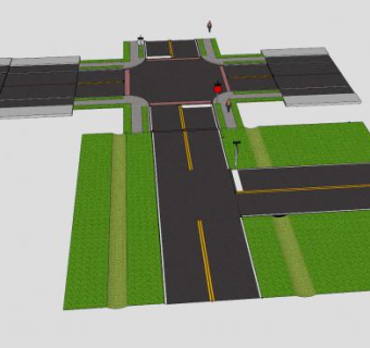 现代城市十字路口SU模型下载_sketchup草图大师SKP模型