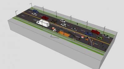 行驶车辆和施工道路SU模型下载_sketchup草图大师SKP模型