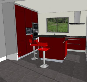 现代公寓红色厨房SU模型下载_sketchup草图大师SKP模型