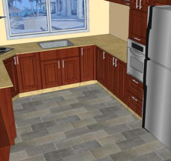 现代木质U型厨房SU模型下载_sketchup草图大师SKP模型