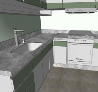 现代绿色风格走廊厨房SU模型下载_sketchup草图大师SKP模型