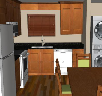 现代一体化家中餐桌厨房SU模型下载_sketchup草图大师SKP模型