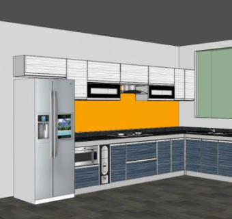 现代化L型厨房家具SU模型下载_sketchup草图大师SKP模型