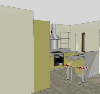 现代L型厨房餐桌SU模型下载_sketchup草图大师SKP模型