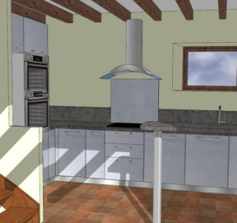 现代风格L型厨房装修SU模型下载_sketchup草图大师SKP模型