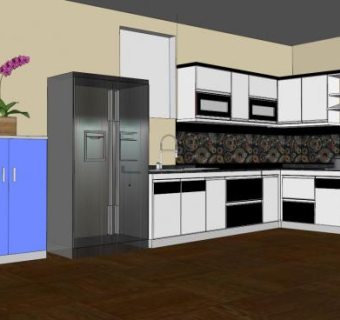 现代L型转角厨房SU模型下载_sketchup草图大师SKP模型