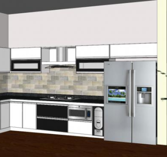 现代室内L型厨房装修SU模型下载_sketchup草图大师SKP模型