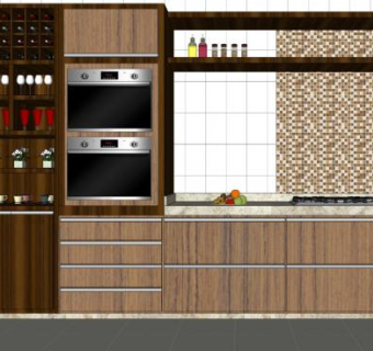 现代一字型厨房家具SU模型下载_sketchup草图大师SKP模型