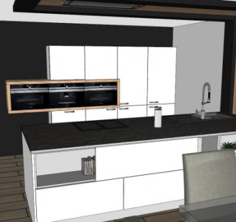 现代白色漆厨房家具SU模型下载_sketchup草图大师SKP模型