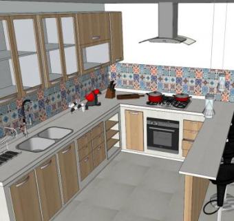 民国风厨房吧台家具SU模型下载_sketchup草图大师SKP模型