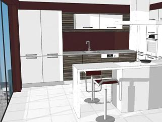现代U型厨房室内家具SU模型下载_sketchup草图大师SKP模型