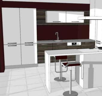 现代U型厨房室内家具SU模型下载_sketchup草图大师SKP模型