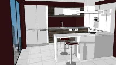 现代U型厨房室内家具SU模型下载_sketchup草图大师SKP模型