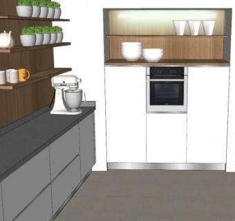 简约室内U型厨房SU模型下载_sketchup草图大师SKP模型