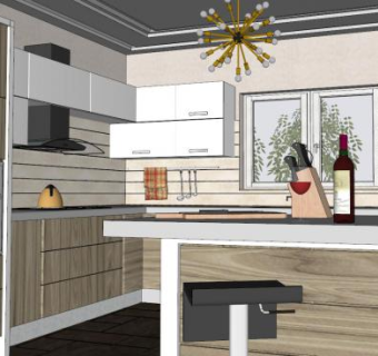 现代实木厨房餐桌SU模型下载_sketchup草图大师SKP模型