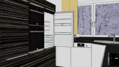 现代U型小厨房SU模型下载_sketchup草图大师SKP模型
