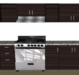 现代一字型橡木厨房SU模型下载_sketchup草图大师SKP模型