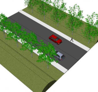 观景树木双向车道SU模型下载_sketchup草图大师SKP模型