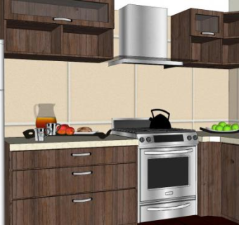 简易转角厨房装修SU模型下载_sketchup草图大师SKP模型