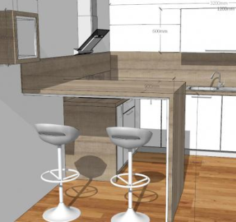 现代厨房吧台装修SU模型下载_sketchup草图大师SKP模型