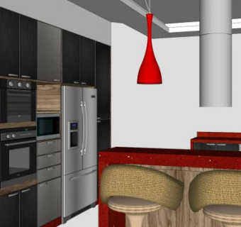 现代吧台厨房家具装修SU模型下载_sketchup草图大师SKP模型