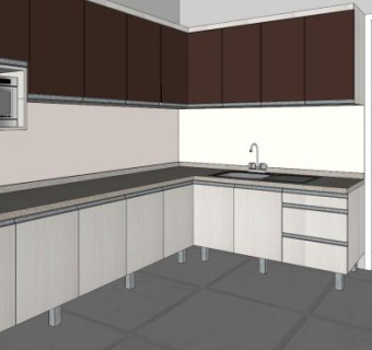 现代公寓L型厨房SU模型下载_sketchup草图大师SKP模型