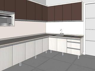 现代公寓L型厨房SU模型下载_sketchup草图大师SKP模型