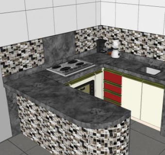 现代创意U型厨房SU模型下载_sketchup草图大师SKP模型