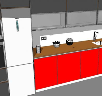 简约红色橱柜厨房SU模型下载_sketchup草图大师SKP模型