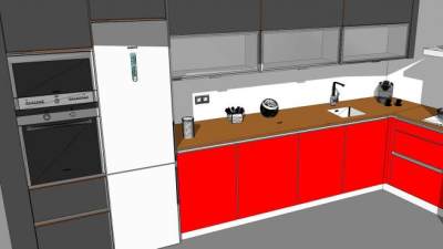 简约红色橱柜厨房SU模型下载_sketchup草图大师SKP模型