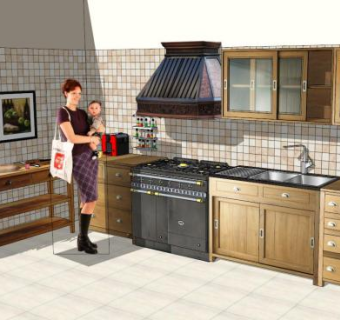 乡村风格L型橱柜厨房SU模型下载_sketchup草图大师SKP模型