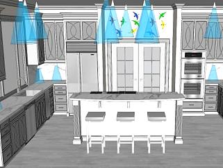 山姆室内厨房装修SU模型下载_sketchup草图大师SKP模型