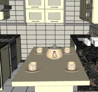 走廊式厨房橱柜SU模型下载_sketchup草图大师SKP模型