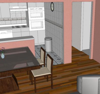 简约套房室内厨房餐桌SU模型下载_sketchup草图大师SKP模型