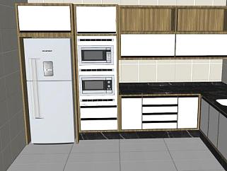 现代L型家具橱柜厨房SU模型下载_sketchup草图大师SKP模型
