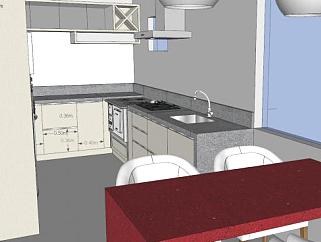 现代公寓厨房橱柜SU模型下载_sketchup草图大师SKP模型