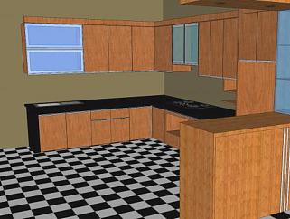 现代板式橱柜厨房装修SU模型下载_sketchup草图大师SKP模型