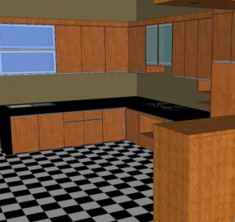 现代板式橱柜厨房装修SU模型下载_sketchup草图大师SKP模型