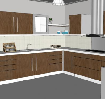 现代L型转角家具厨房SU模型下载_sketchup草图大师SKP模型