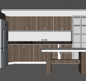 简单厨房一字型橱柜SU模型下载_sketchup草图大师SKP模型