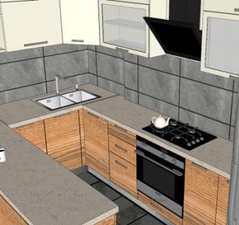 现代橱柜室内厨房装修SU模型下载_sketchup草图大师SKP模型
